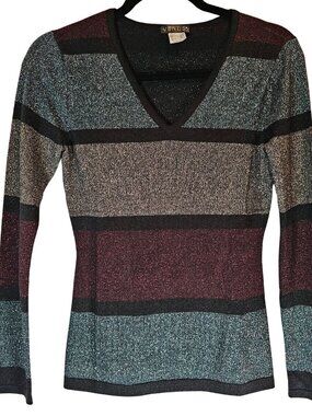 ✨Like New✨ Venus Long Sleeve V-Neck Striped Shimmer Sweater, Size XS